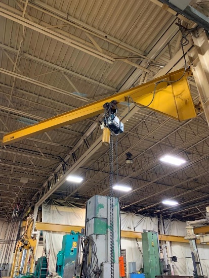1-Ton Column Mounted Jib Crane w/ Demag 1-Ton Electric Chain Hoist w/ Pendant Control, 17' Arm,