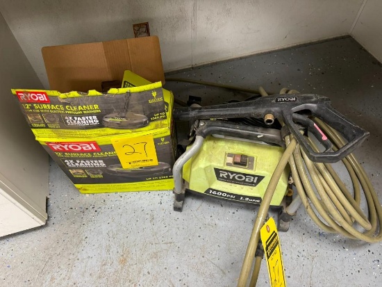 Ryobi Pressure Washer, 1600 PSI Max., w/ (New) Ryobi 12" Surface Cleaner