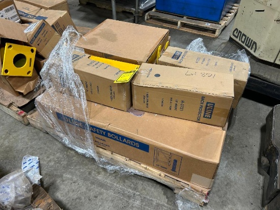 Skid of Uline Safety Bollards & Pallet Rack Upright Guards ($20 Loading fee will be added to buyer's