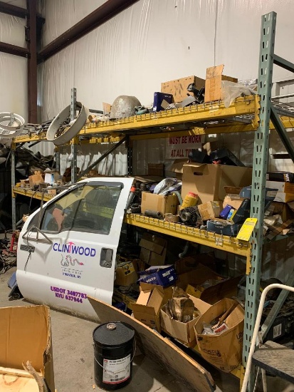 Assorted Spare Parts on Shelving By Cat, Komatsu, Volvo, Others; Assorted Filters, V-Belts, Starters