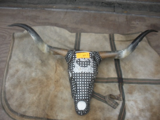 Leather Tooled Long Horn Steer Head and Horns  50"