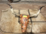 Leather Tooled Long Horn Steer Head and Horns  43.5