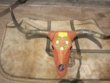 Leather Tooled Long Horn Steer Head and Horns  42.5