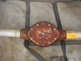 Leather Tooled Mounted Longhorn Steer Horns 68-3/4