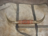 Leather Tooled Mounted Longhorn Steer Horns 26