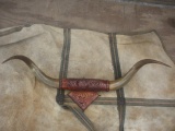 Leather Tooled Mounted Longhorn Steer Horns 34
