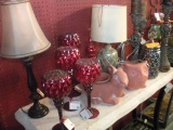 Lamp Candle Holders clay rabbits red vases