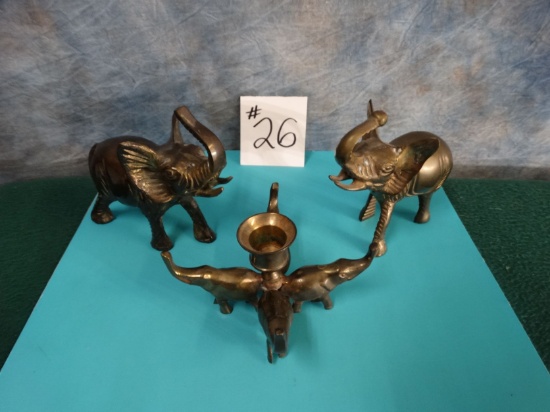 Three Piece Brass Elephant Table Set