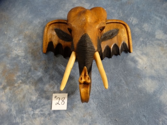 Wood Carved African Elephant Head