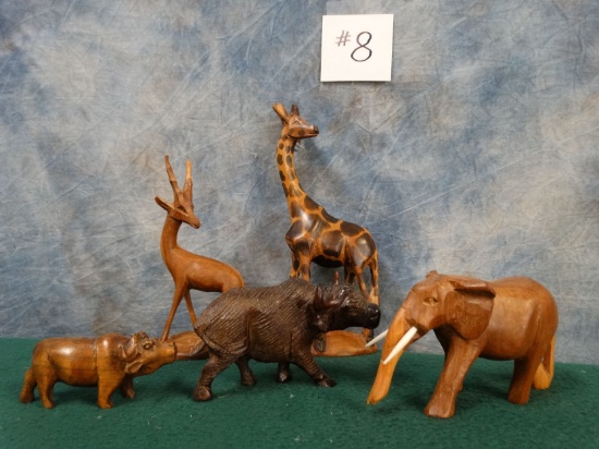 Five Handcarved African Animals From Tanzania