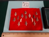 Display Case of 10 Authentic Neolithic Bird Point Arrowheads