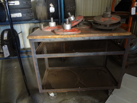 Metal Work Table on wheels with Tire Balancers