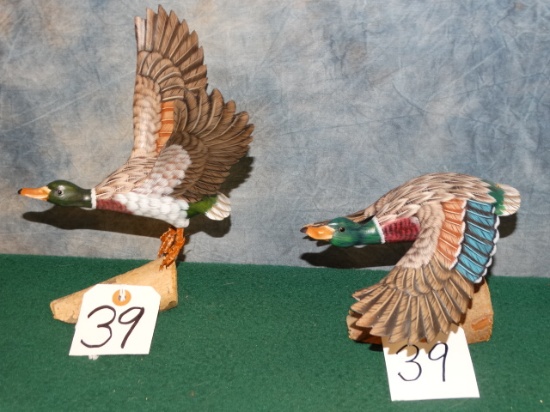 Two Wooden Hand Carved Mallard Dcks ( 2 x $ )