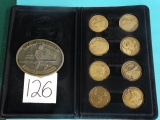 NRA Collectors Series Bronze Wildlife Coins in Display Case with Belt Buckle