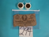 184, 1865 Civil War era Pennies & Fiffty Cent Paper Note from Confederate  States of America (3 x $)