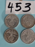 (4) 80% Pure Silver World War 2 Era German 5 Reichsmarks Coins ( 4 x $ )
