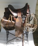 Antique McClellan Style US Cavalry Saddle Marked with Brass Plate marked 11-1/2 Inch seat.