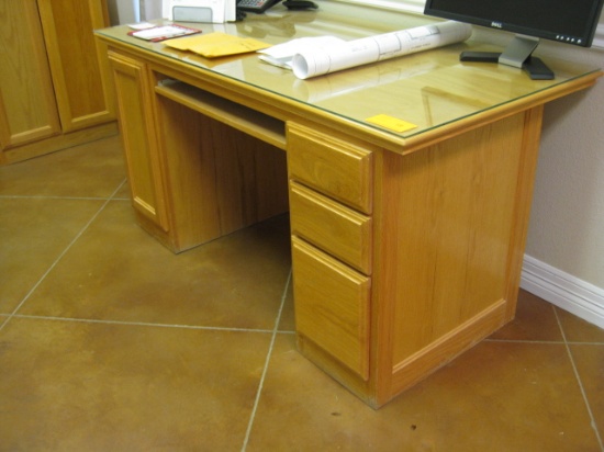 Glass Top Double Pedestal Wood Desk