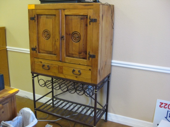 Texas Star Carved Wine Cabinet with Iron Base 7