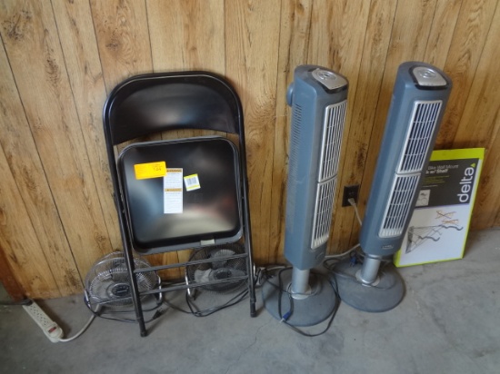 2 Folding Chairs and (4) Fans (2) Heaters