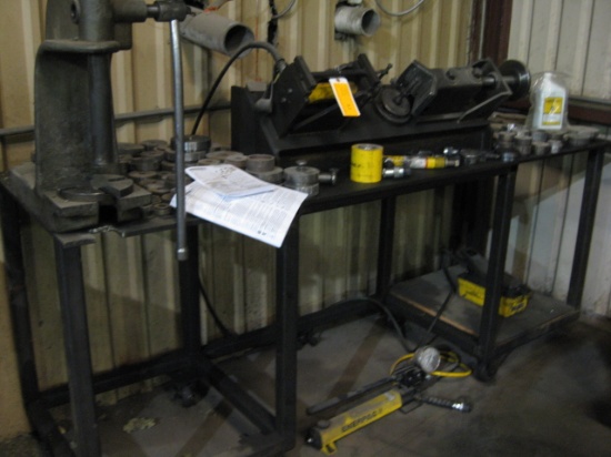 Hydraulic with Enerpac Port-a-Power (3) Hyd Cylinders Foot Pump, Hand Pump Arbor press and Table