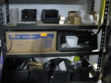 Black Plastic Bins/Totes and contents Shelving unit not included