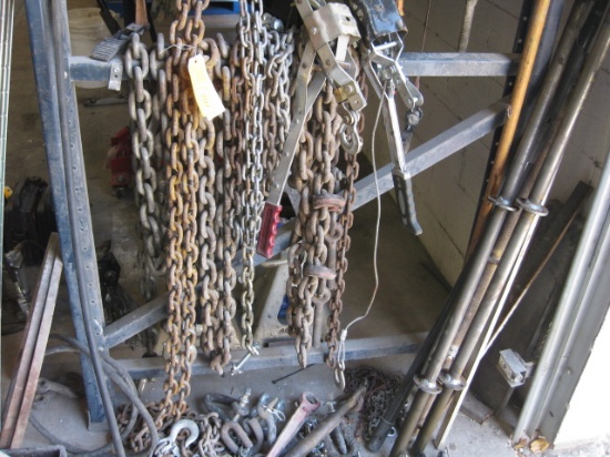 Lot Chains Cable Come-a-Longs and misc.