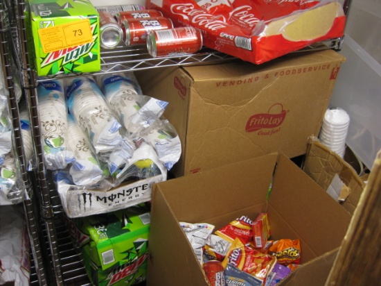 2 Wire Shelving units and Soft Drinks Candy and chips