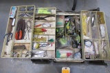 Gray Folding Fishing Tackle box and Tackle
