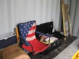 Flooring 2-Deck folding chairs tote full of blankets misc lot