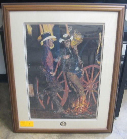 Ducks Unlimited Signed and Numbered Print Titled Bond Fire #1839 of 2650 30"x38" Framed