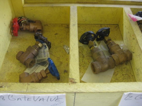 Brass Gate Valves, Hose Bibbs 3/8" thru 1-1/2" (3) Large Divider Bins