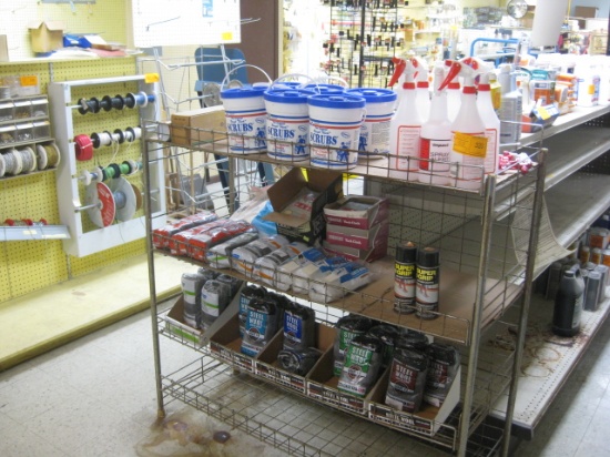 Hand Cleaner, Spray Bottles, Steel Wool and Rack