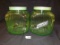 2 Green Glass Jars w/Metal Lids