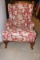 Wingback Chair w/Wood Legs, Red Floral Upholstery