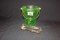 Vintage Green Depression Glass Ice Bucket w/Metal Handle