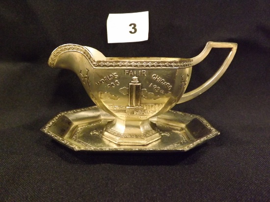 1933-34 Chicago Worlds Fair Souvenir Gravy Boat & Tray