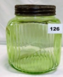 Green Glass Jar w/Metal Lid