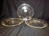 3 Pyrex Pie Plates, clear glass 9.5