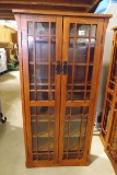 Wooden CD Case Shelving Unit w/Glass & Wood Doors, 7 Shelves