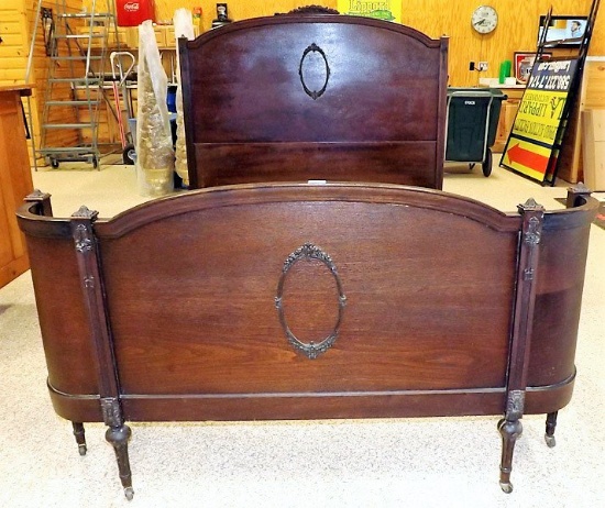 Antique Full Size Bed w/Headboard & Curved Footboard