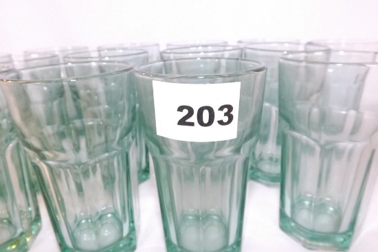 Set of 14 green glass drinking glasses