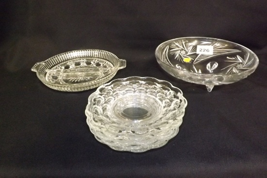 Glass Saucers, Footed Bowl, Divided Tray