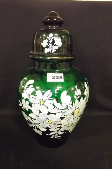 Green Glass Ginger Jar w/lid