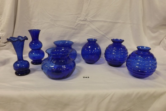 Collection of Blue Glass Vases (7)