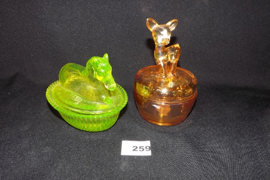 2 Glass Lidded Trinket boxes (2)