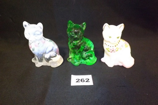 Glass Cat Figurines (3)