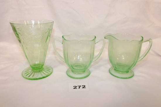 Depression Glass Sugar/Creamer & Glass