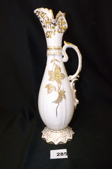 White Decorative Pitcher w/golden accents