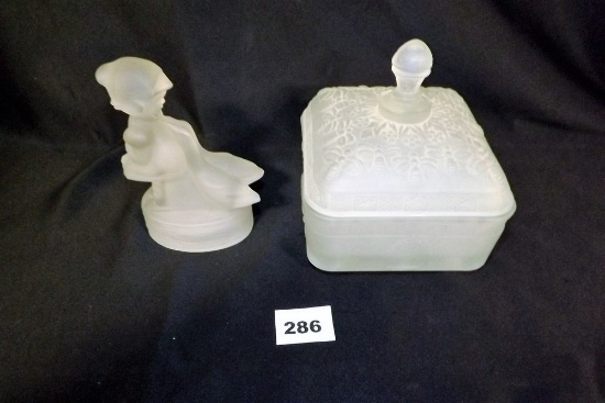 Frosted Glass Trinket Box & Girl Figurine